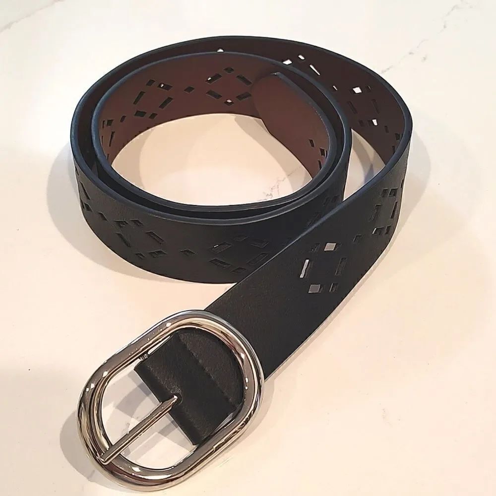 Lazer Cut Reversible Black/Brown Belt Silver Buckle